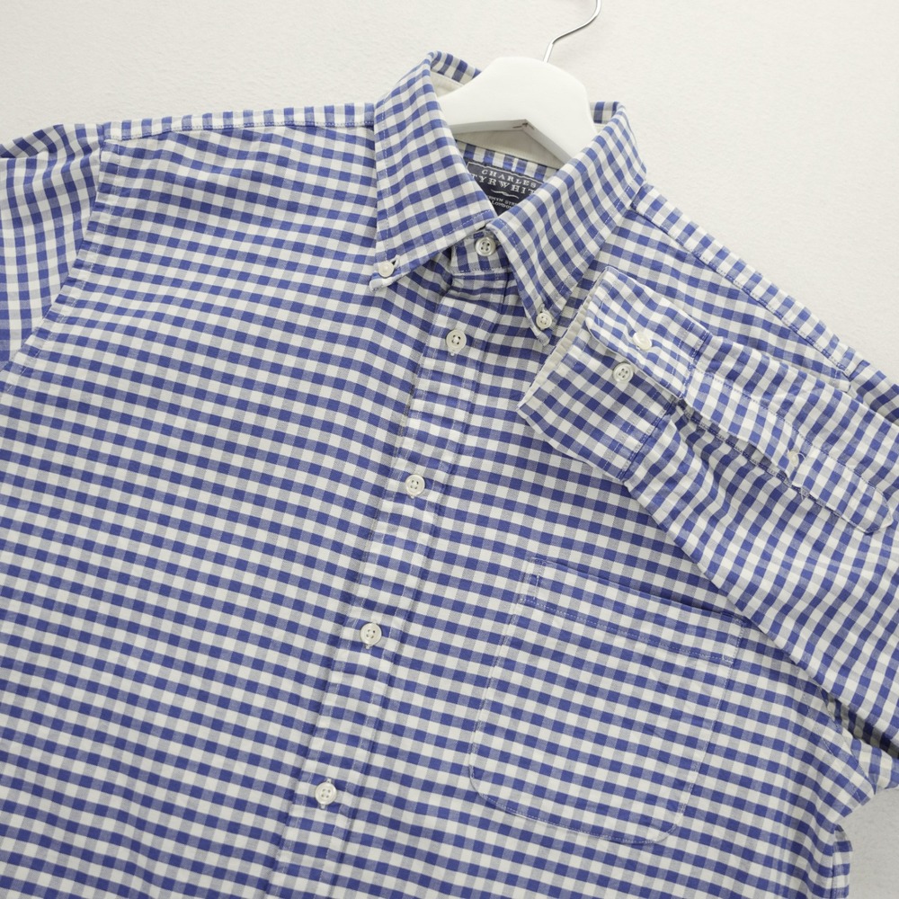 Charles Tyrwhitt Mens Large‎ Blue Gingham Oxford Weave Button Down Shirt L